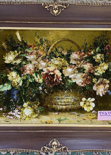 تابلو فرش دستباف سبد گل افقی کد 27561